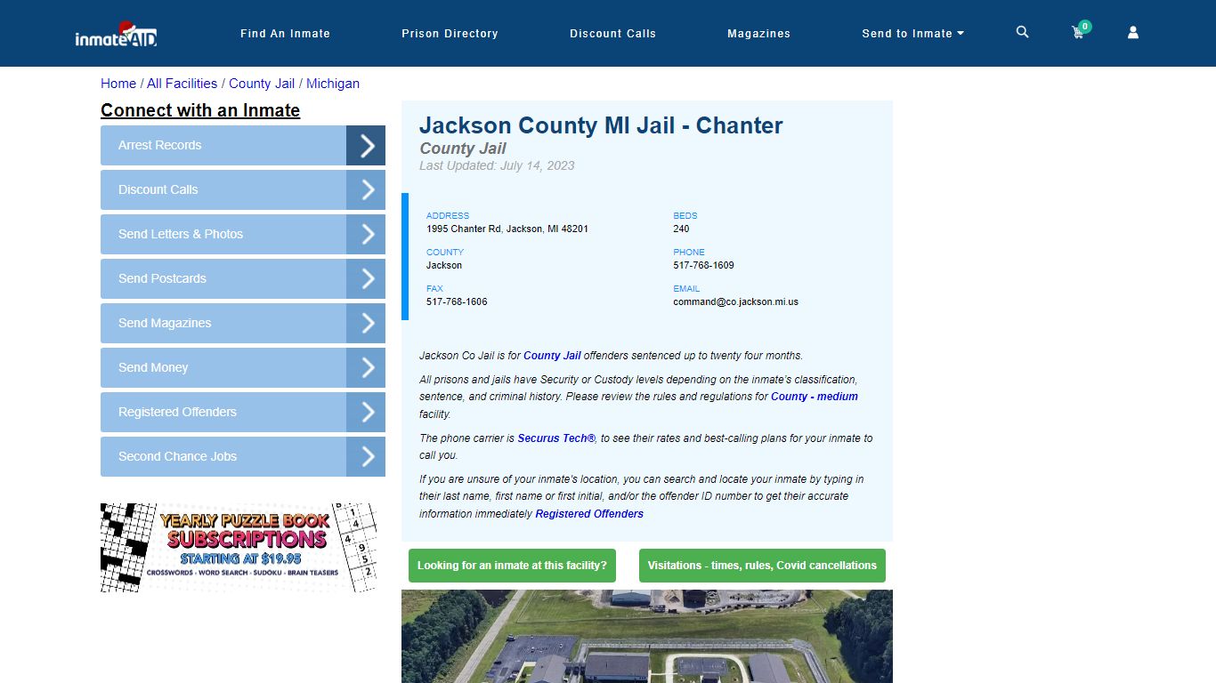 Jackson County MI Jail - Chanter - Inmate Locator - Jackson, MI